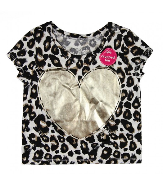 Justice Animal Print Cropped Tee with Gold Large Heart Shape