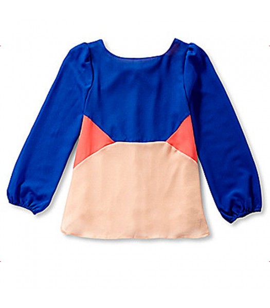 Gb Blue/Peach/Neon Pink Color Block Blouse Wt Back Bow