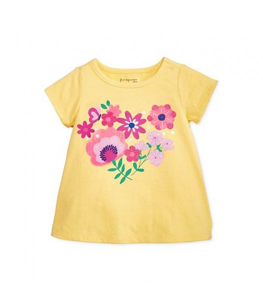 First Impressions Yellow Tee Wt Multi Flower Heart Tee