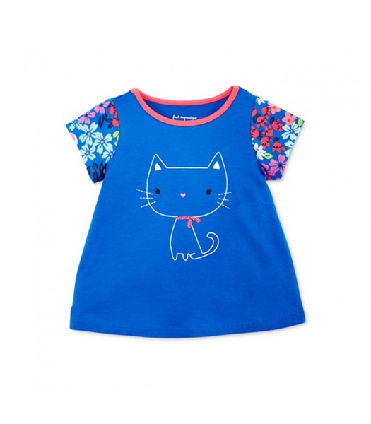 First Impressions Blue Girls Tees Wt Pussy Cat Print N Floral Print Sleeve