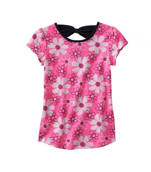 Jumping Beans Pink Floral Print Tee Wt Back Bow