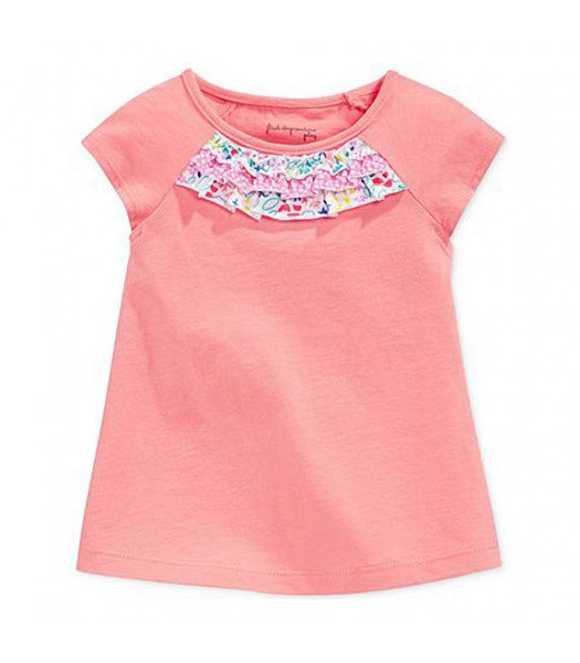 First Impressions Pink Tees Wt Multi Floral Ruffled-Neck