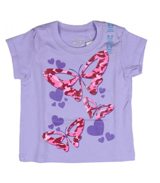 Childrens Place Pink Camo Butterfly Graphic Purple Tee