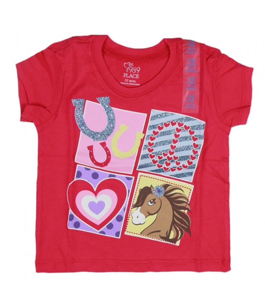 Childrens Place Pink Horse Lover Graphic Tee