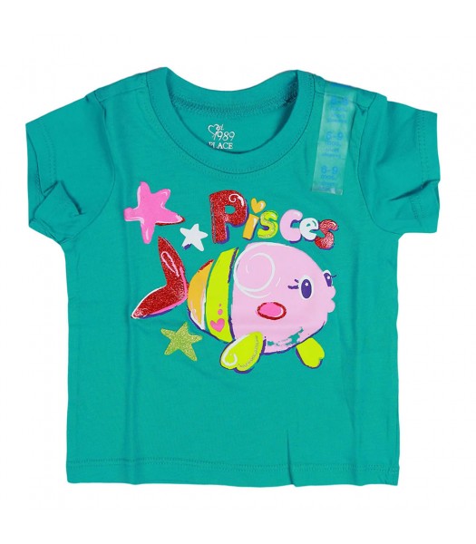 Childrens Place Green Tee- Fish Graphic