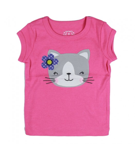 Carters Pink Tee With Grey Cat Appliq