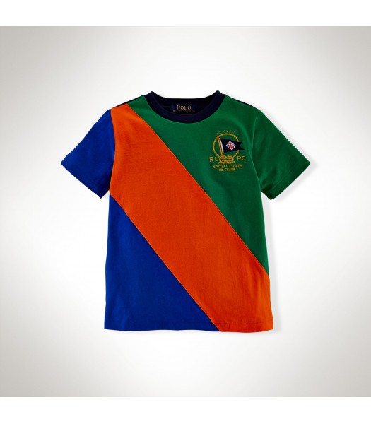 Polo Green/Blue/Orange Color Block Boys Tee Wt Crest